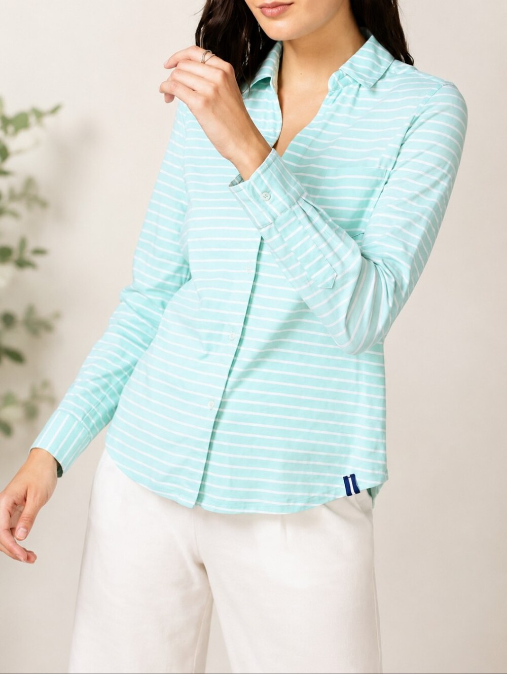 Court & Rowe Striped Button Front Malibu Light Mint Coastal Preppy Knit Shirt L